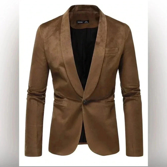 🆕 Manfinity Mode Men's Single Button Suit With Shawl Collar Brown🆕 - Picture 2 of 16